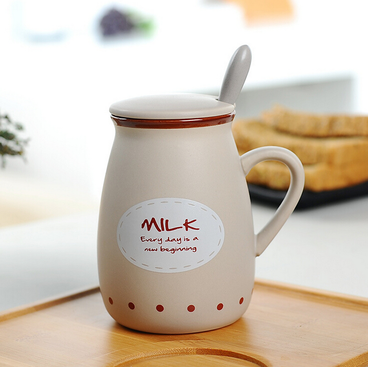 带盖牛奶杯亚光创意陶瓷杯马克杯早餐咖啡杯水杯可定
