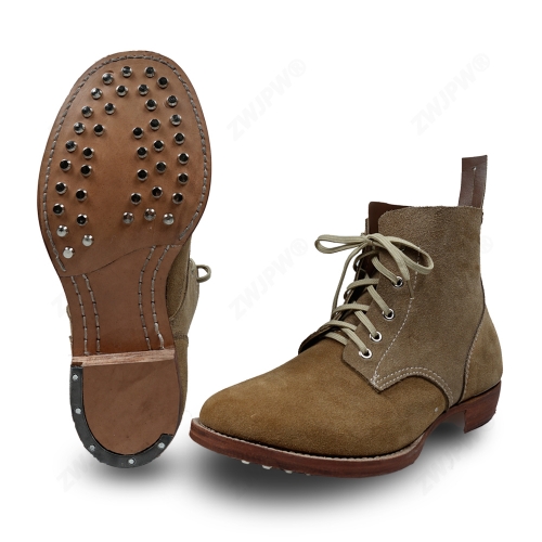 二戰時期 抗戰編上靴純牛皮底鐵釘鐵蹄（復刻影視道具）