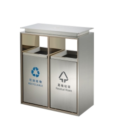 School trash green trash bin