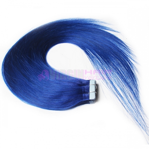 100% human hair cheap tape hair extension Blue color