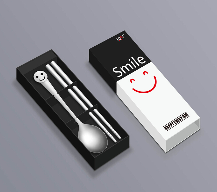 笑脸餐具勺筷组合两件套 不锈钢创意餐具定制