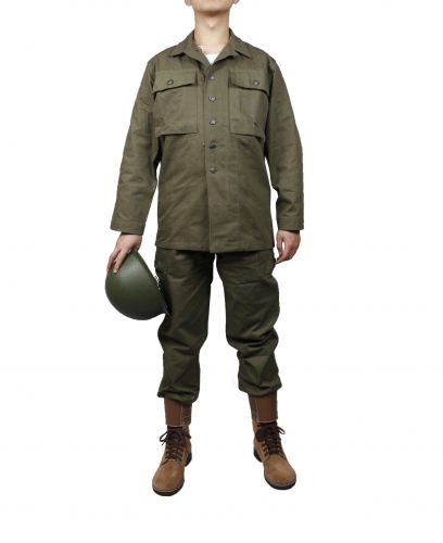 二战 美式 军绿色 人字斜纹HBT制服纯棉高端复刻血战钢锯岭诺曼底登陆 D-DAY（复刻影视道具）