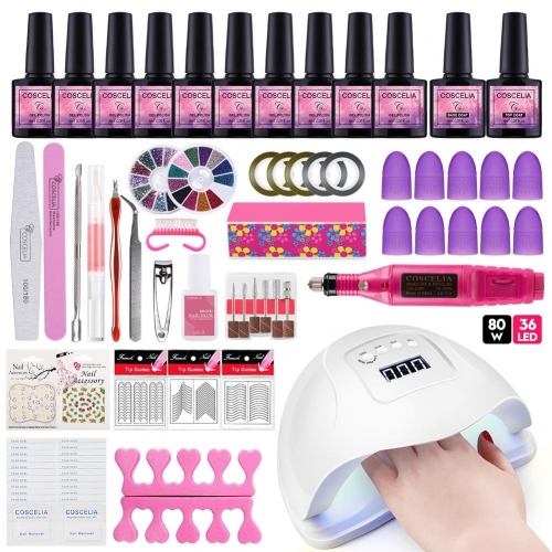 Nail Set UV LED Lamp Dryer With 10pcs Nail Gel Polish Kit Soak Off Manicure Tools Set Gel Nail Polish Kit For Nail Art Tools