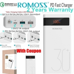 Romoss 30000mah Power Bank PD QC 3.0 Quick Charge Powerbank 9V 12V for iPhone 8 X Macbook Samsung S9 Note 9 Mobile