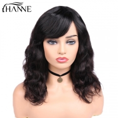 HANNE Hair Brazilian Natural Wave Remy Human Wigs For Black Women 150% Density Hair Wigs With Bangs Natural Black Color