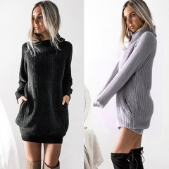 S-5XL Plus Size Winter Dress Women Long Sleeve Knit Turtleneck Sweater Dress Casual Ladies Mini Dress Autumn Women Clothing 2019