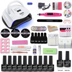 80/54W Nail Set UV LED Lamp With 10pcs Nail Gel Polish Kit Soak Off Manicure Tools Set electric Nail drill For Nail Art Tools