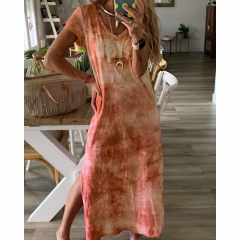 Women's Summer T-Shirt Style Tie dyeing Maxi Dress Ladies Short Sleeve Casual Loose Holiday Dress Plus Size S-2XL