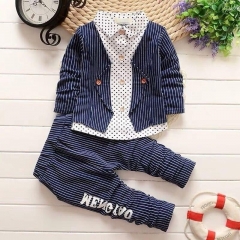 Spring and Autumn New 2019 Korean Children's Wear Boys Striped Cotton Cartoon Two-Piece Set k1