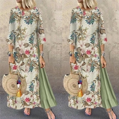 Womens Maxi Beach Dress 2019 Summer Half Sleeve Casual Boho Kaftan Tunic Gypsy Ethnic Style Floral Print Plus Size Dresses S-5XL