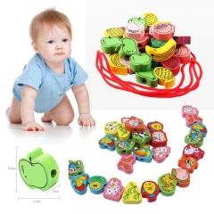 2017 Baby Wooden funny Toys Cartoon Lacing Wooden Threading Beads Game Education Top 25 pcs /Sets