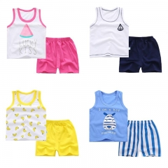 Summer Children's Wear Cotton Kids Vest Suit Boys Girls Sleeveless Vest +Shorts Two Sets