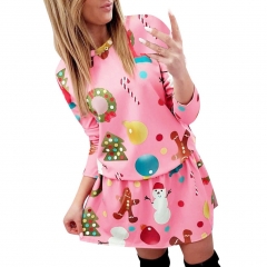 Vestidos 2019 Spring Autumn New Fashion Merry Christmas Dress O-Neck Snowflake Print Xmas cute Long Sleeve Mini Dress for women