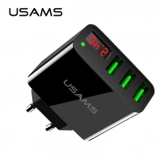 USAMS 1USB 2USB 3USB EU Plug Phone Charger LED Display 3.4A Fast Charging Mobile Wall Charger for iPhone iPad Samsung Adapter