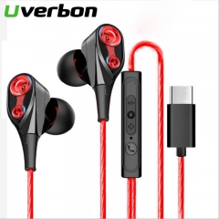 HiFi USB-C Earbuds In-ear Dynamic Drive Type C Earphone Bass Metal Sport Gaming Headset with Mic for Samsung Xiaomi Huawei Letv