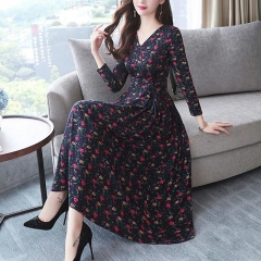 Womens Summer Dress Holiday Party V-neck Slim Fit Beach Long Sleeve Boho Floral Printed Maxi Dresses