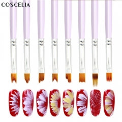 Gradient Acrylic Painting Brush UV Gel Flower Drawing Pen Purple Handle Manicure Nail Art Tool 8 Patterns optional  Liner Pen