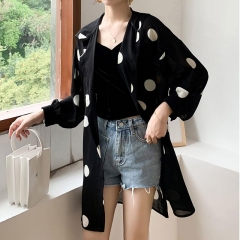 Large size women's Korean loose cardigan shirt 2019 summer new women's clothes wear long polka dot sunscreen chiffon shirt