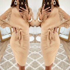 Women Dress 2019 Knitted Mini Dress Autumn Winter Ladies Sexy Khaki Sweater Dress Long Sleeve Vintage Club Dress