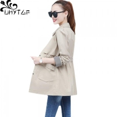 UHYTGF Women's windbreaker Casual short coat Loose plus size top fashion female spring autumn trench coat women thin clothes 911