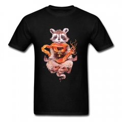 Raccoon Meditates 2018 Male Tops &amp; Tees Fashion Cartoon Design Short Sleeve Men's T-shirt Cotton Street Wear XXL