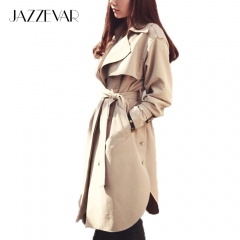 JAZZEVAR 2019 new spring autumn fashion Casual women's khaki Trench Coat long Outerwear loose clothes for lady with belt 850115