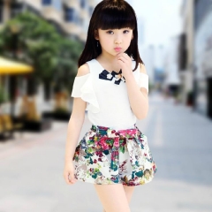 2018, new children's wear, girls summer short sleeve skirt, big child  casual trend summer suit