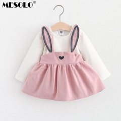 Autumn new Korean version, children's wear, girls' cute rabbit ears, dress, baby princess dress.