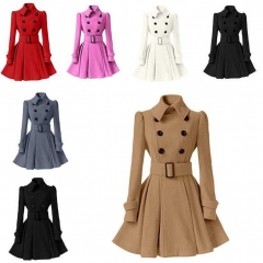 New Fashion Jackets Women's Medium-length Coats Classic Double Breasted Belt Thickening Overcoat Casual Outerwear Ladies Clothes