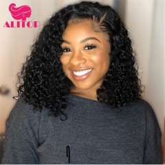 ALITOP Kinky Curly Wig Lace Front Human Hair Wigs Short Bob Wig Human Hair Wigs With Baby Hair Pre Plucked Brazilian Remy Hairs