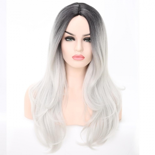 Rosa Star Ombre Long Wavy Synthetic Wig For Women Middle Part Heat Resistant Fiber Cosplay Costume Wigs 2 Color