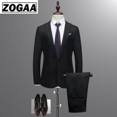 Jacket + Pant New Men Business Slim Suits Sets Solid Color Wedding Office Dress Two-piece Suit Blazers Coat Trousers Waistcoat