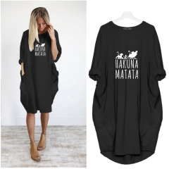 2019 Hot Movie The Lion King hakuna matata Simba loose pocket long-sleeved dress female  Oversize Women Western style Dress