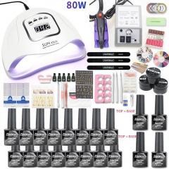 16pcs Nail Gel Polish Set Kit 80W UV LED Lamp Manicure Set Nail Art Salon For Manicure Tools WIth Nail Drill Machine