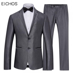 Mens Wedding Suits Solid Color 2 Pieces Set Grey Tuxedo Jacket And Pants Slim Fit Groom Suit Styles High Quality Famous Brand