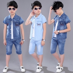 Children's Casual Wear Sportswear Boy Kids Clothes Boys cotton Anchor print infant clothing set Summer short-sleeved denim suit