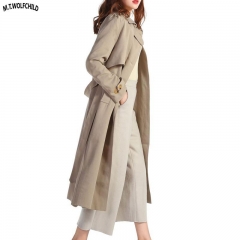 Spring Autumn fashion Casual women's Double breasted Trench Coats lapel long Outerwear loose clothes for Elegant lady with belt