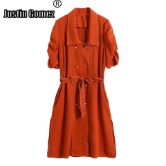 Women's Coat Autumn Half Sleeve Casual Lapel Windbreaker Dress Belt Double-breasted Outdoor Stlylish Soft Fabric Lady Clothes