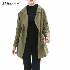 2018 Autumn Fashion Women'S Army Green Trench Coat Casual Outerwear Female Clothes For Lady With Two Pocket Casaco Feminino