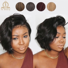 13x6 Lace Front Human Hair Short Bob Wigs Pixie Cut Ombre Color 1B 27 613 Blonde Black Straight For Women Brazilian Remy Hair