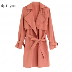 new spring autumn fashion Casual women's khaki Trench Coat long Outerwear loose clothes for lady with belt