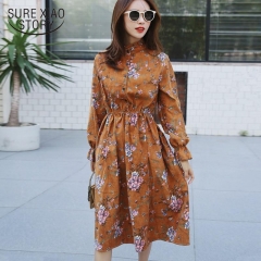 fashion winter dress casual print Corduroy dress women long sleeve slim long women dress elegant dresses women clothes 1474 45