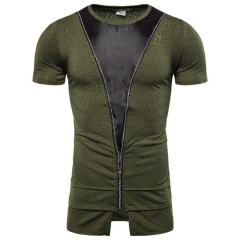 Men Tshirt 2019 New Fashion Trend V-zip Collar Short-sleeved T-shirt Men's Wear