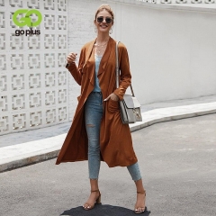 GOPLUS 2019 Autumn Winter Long Women's Trench Coat Open Stitch Plus Size Long Trench Windbreaker Casual Oversize Outwear Female Clothes