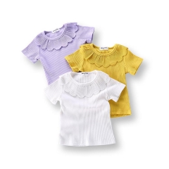 Summer Baby Girl Clothes T-shirt Short Sleeves Tops Cotton Children's Wear Girl's T-shirt New Baby Blouse Lotus Collar Clothes