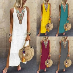 Summer 2019 Women Sleeveless Boho Long Dress Holiday Casual Solid Maxi Sundress Beach Party Elegant Kaftan Dresses Plus Size 3XL