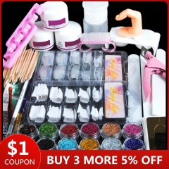 Acrylic Nail Art Kit Manicure Set 12 Colors Nail Glitter Powder Decoration Acrylic Pen Brush Nail Art Tool Kit For Beginners