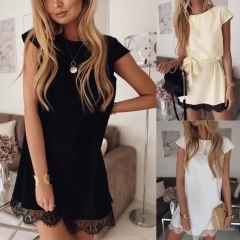 Hot Selling New 2019 Womens Ladies O Neck Short Sleeve Lace Mini Dress Summer Holiday Beach Party