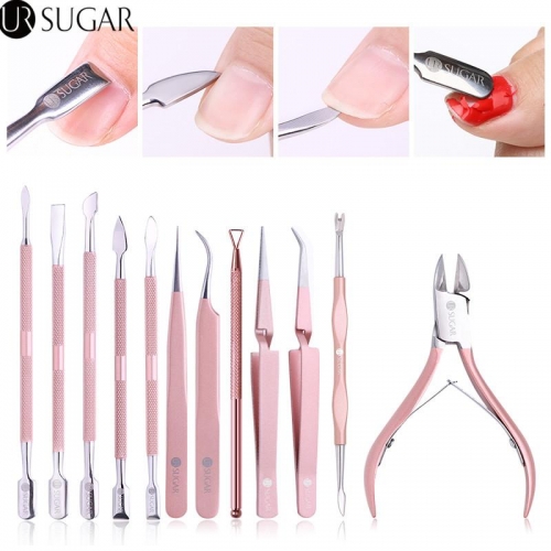 UR SUGAR Rose Gold Nail Cuticle Pusher Remover Clipper Scissor Nipper Tweezer Picker Stainless Steel Manicure Nail Art Tools Kit