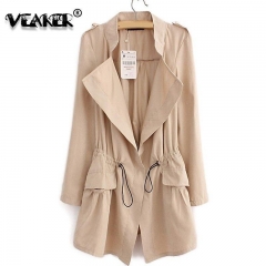 Autumn Women's Drape Clothes Trench Slim Long Sleeve Tunic Woman Elegant Coat Women Draped Collar Khaki/Black/Blue Windbreaker